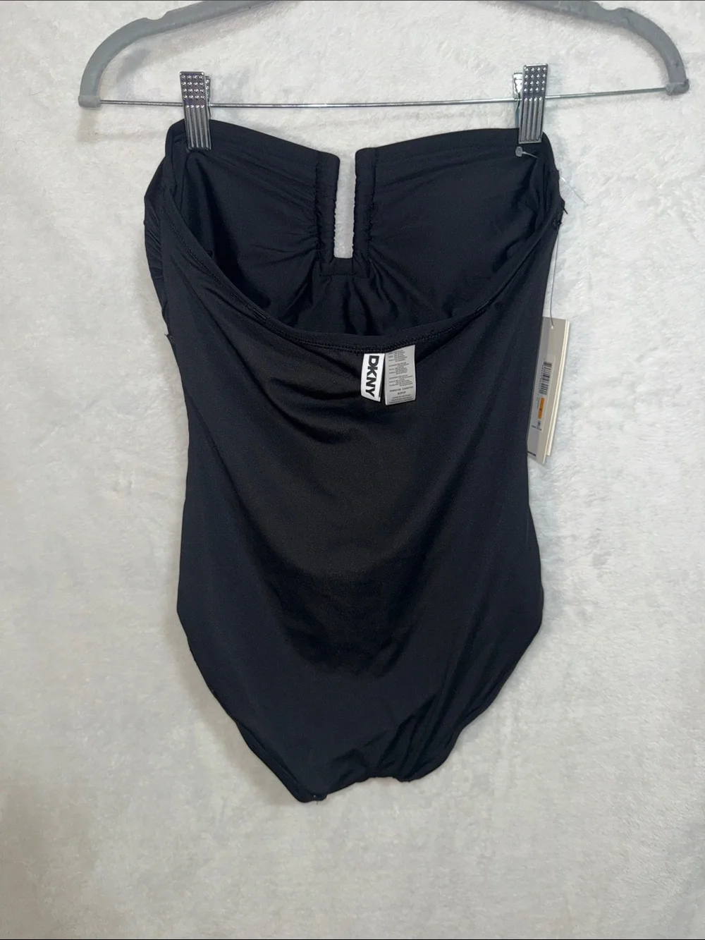 DKNY Black Strapless Ruched One-Piece Swimsuit Tummy Compression UPF 40 S - Picture 7 of 10